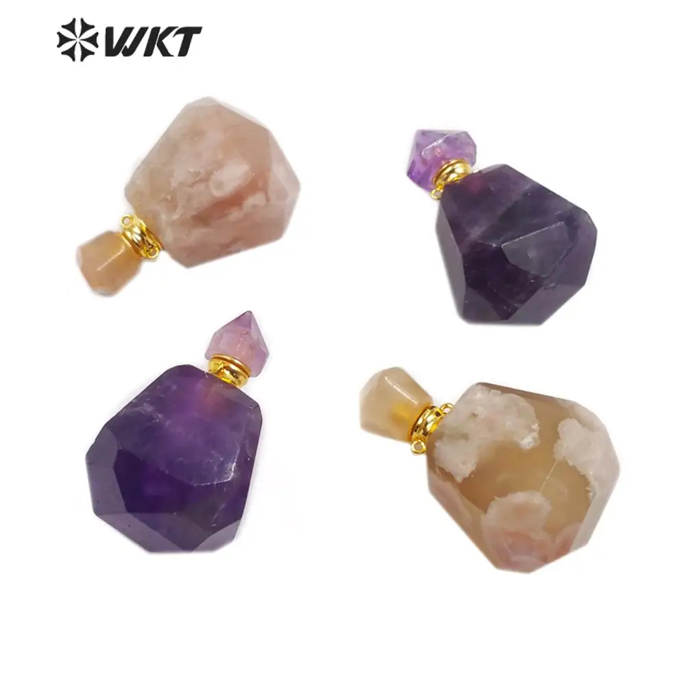 

WT-P1482 WKT Новый! Подвеска в виде бутылочки парфюма из натурального камня с золотой Гальванизированный двойной кулоны на обруче латунный аксес...