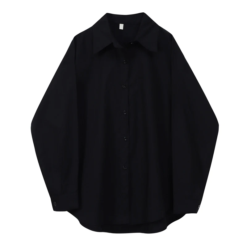 

Women Shirts Loose Oversized Solid color Blouses Female Tops New Lapel Long Sleeve Fit Fashion Tide 2021 Spring