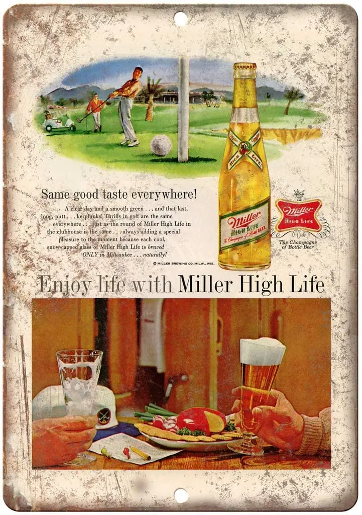 

Miller High Life Golf Vintage Beer Ad 10" x 7" Reproduction Metal Sign E402