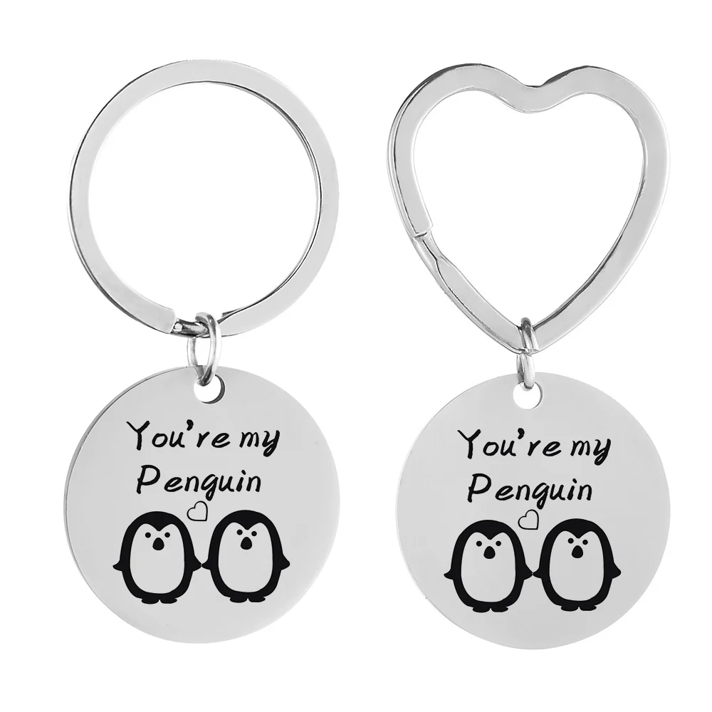 

Fashion Lettering Stainless Steel Jewelry Key Chain You Are My Penguin Couple Gift Keychain To Friends DIY Custom Can Wholesale