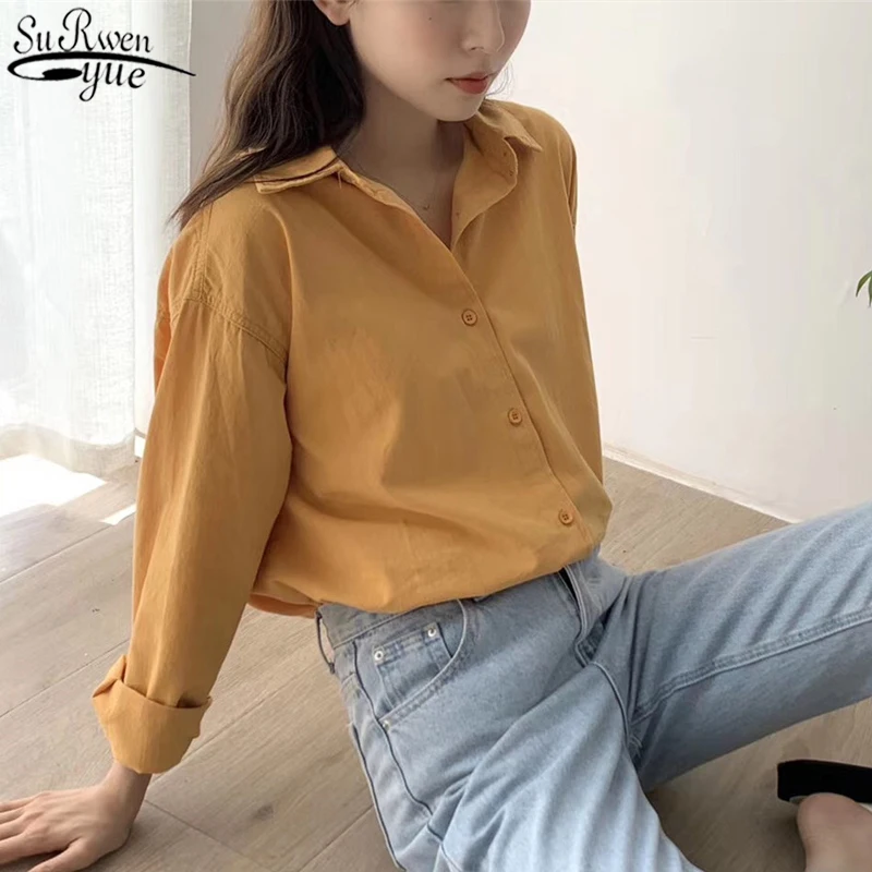 

Early Autumn Korean Style New Long Loose Retro Shirt Solid Color Long Sleeve Women Blouse Lazy Style Shirt Chemisier Femme 10320