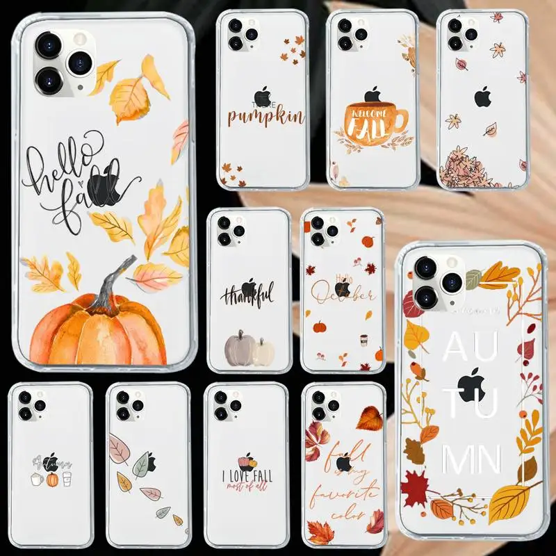 

happy autumn fall Fallen leaves Phone Case Transparent soft For iphone 12 11 13 7 8 6 s plus x xs xr pro max mini