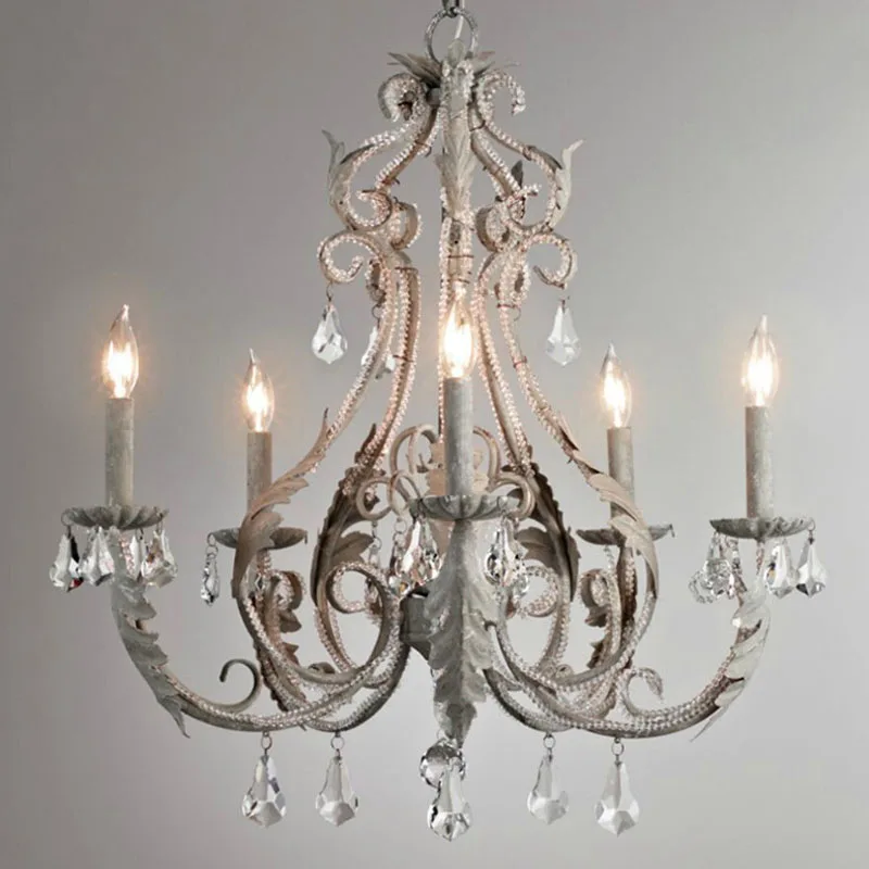 

French Retro Iron Led Pendant Chandeliers Lights Lustre Crystal Dining Room Led Chandelier Lighting Led Hanging Light Fixtures