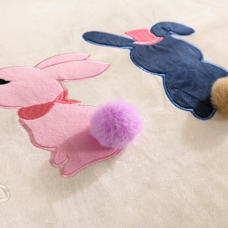 Милый мультфильм кролик вышивка белый фиолетовый розовый серый зима фланель