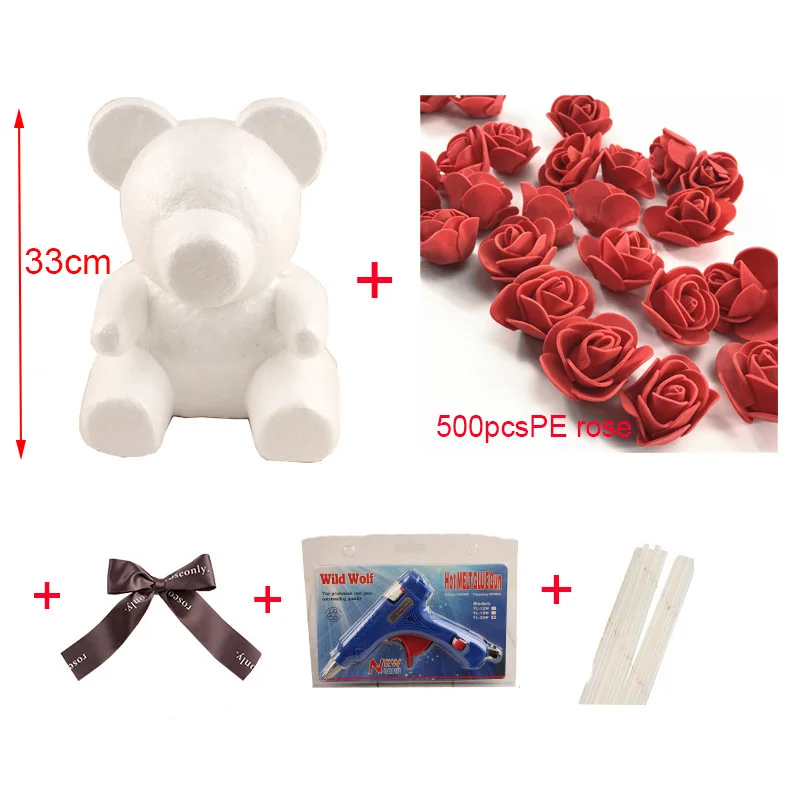 red bear ПЭ Искусственный цветок розы подарок на день Святого Валентина пена медведь плесень головки Роза медведь собака плесень аксессуары сумка набор инструментов - Цвет: red bear