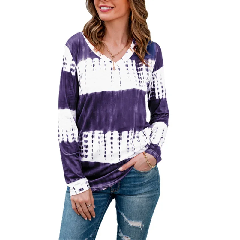 

2021 Autumn Women V Neck Patchwork Long Sleeve T-shirts Casual Fashion Plus Size Elegant Pullover Shirt Tops