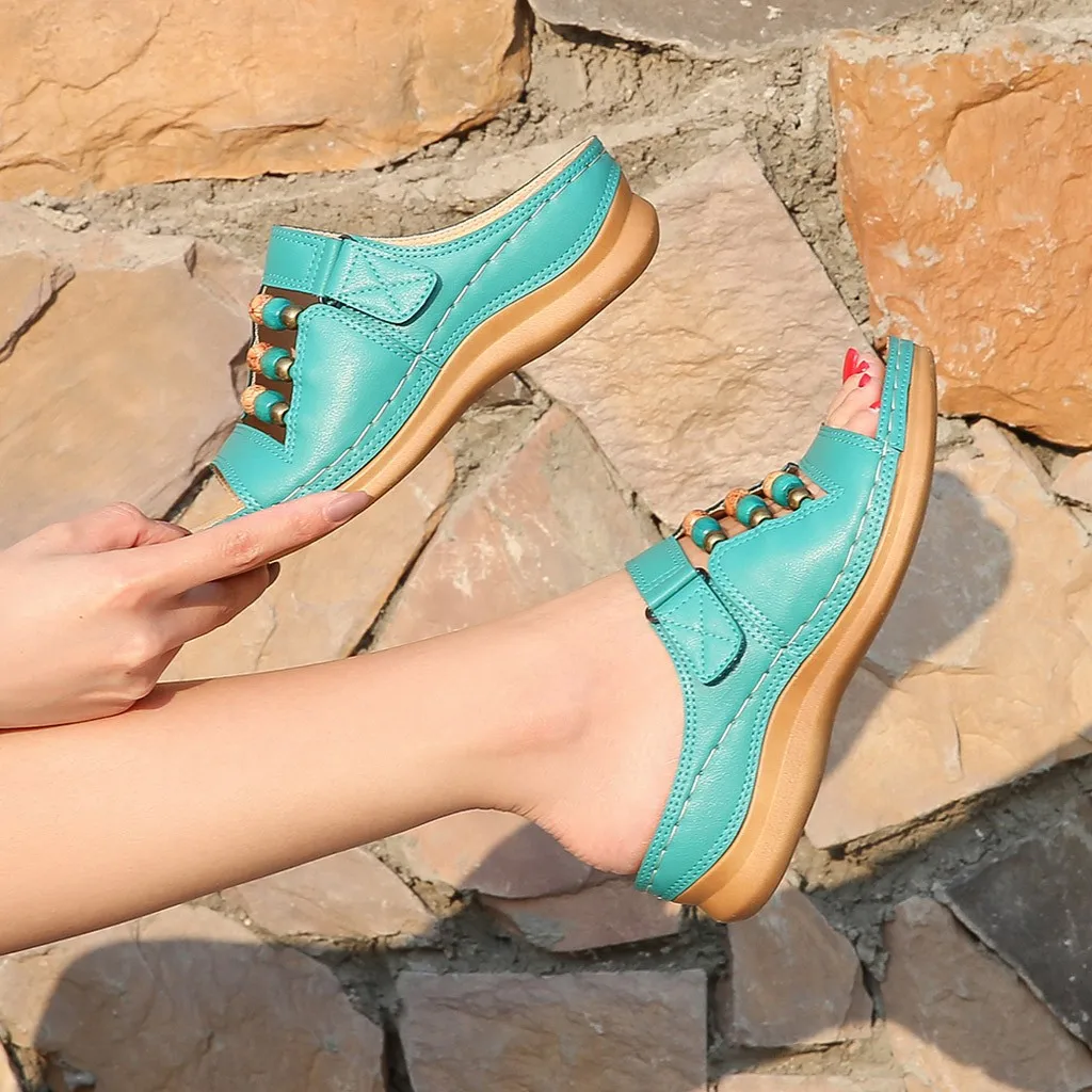 

Beach Flip Flops Bohemian Sandals Slipper Platform Women's Beach Beaded Bohemian Slippers Wedges Roman Casual Shoes 2021 New