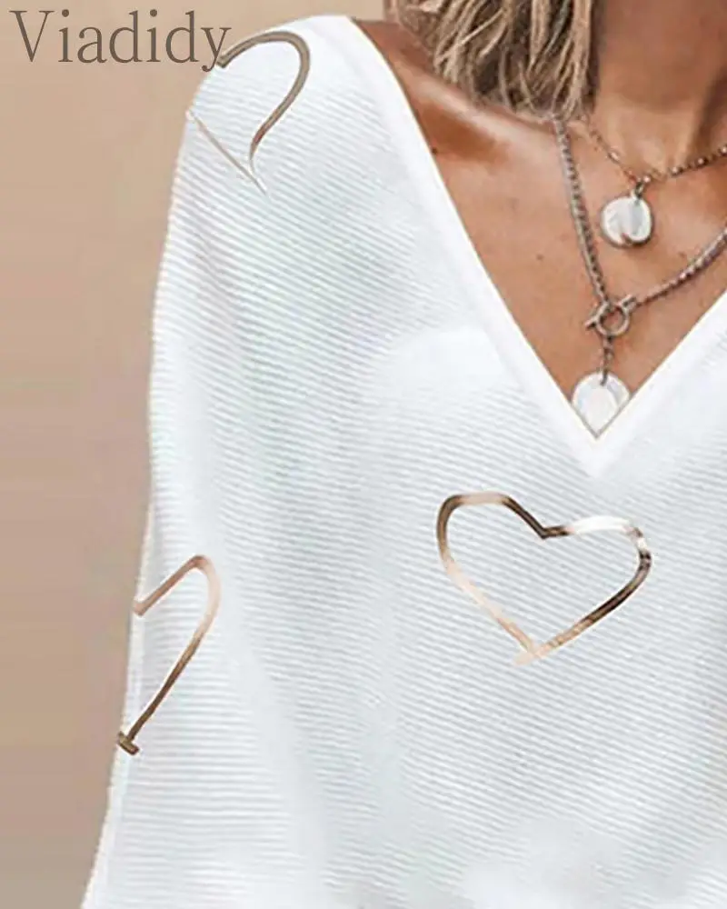 

2021 Spring Women Solid Color Batwing Sleeve Deep V Neck Casual Loose Blouse