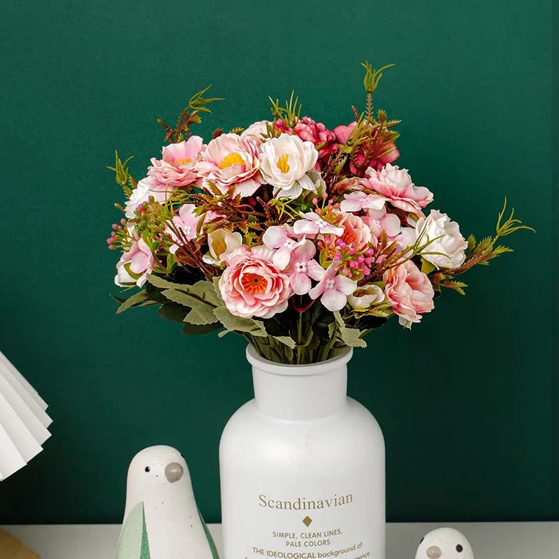 

Шелк Ткань Искусственный Пион цветы Букеты высокое качество искусственные растения для дома сад свадебное украшение Флорес искусственное