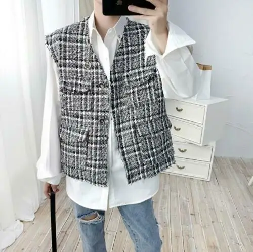 

Mixed Color Mens Sleeveless Woven Coat Trendy V-neck Vest Chic Waistcoat