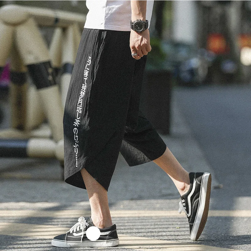 

New Summer Cotton Harem Pants Black Drawstring Cross Bloomers Calf-Length Pants Men Casual Hip Hop Trousers Joggers Streetwear