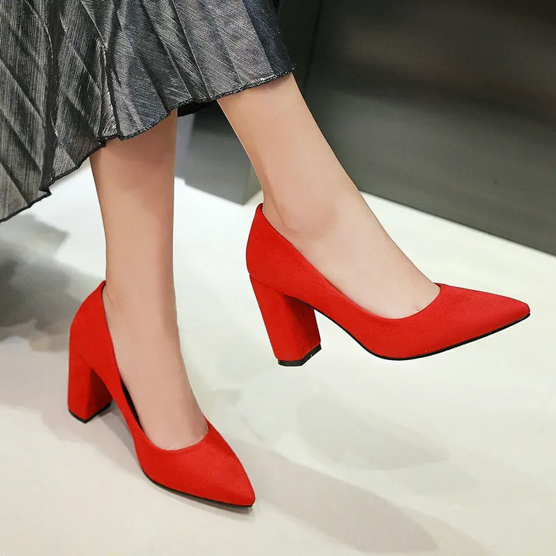 

Туфли женские на высоком толстом каблуке, свадебные туфли-лодочки для вечерние НКИ, размеры 41 42 43, черные, красные, серые, желтые, фиолетовые, ...