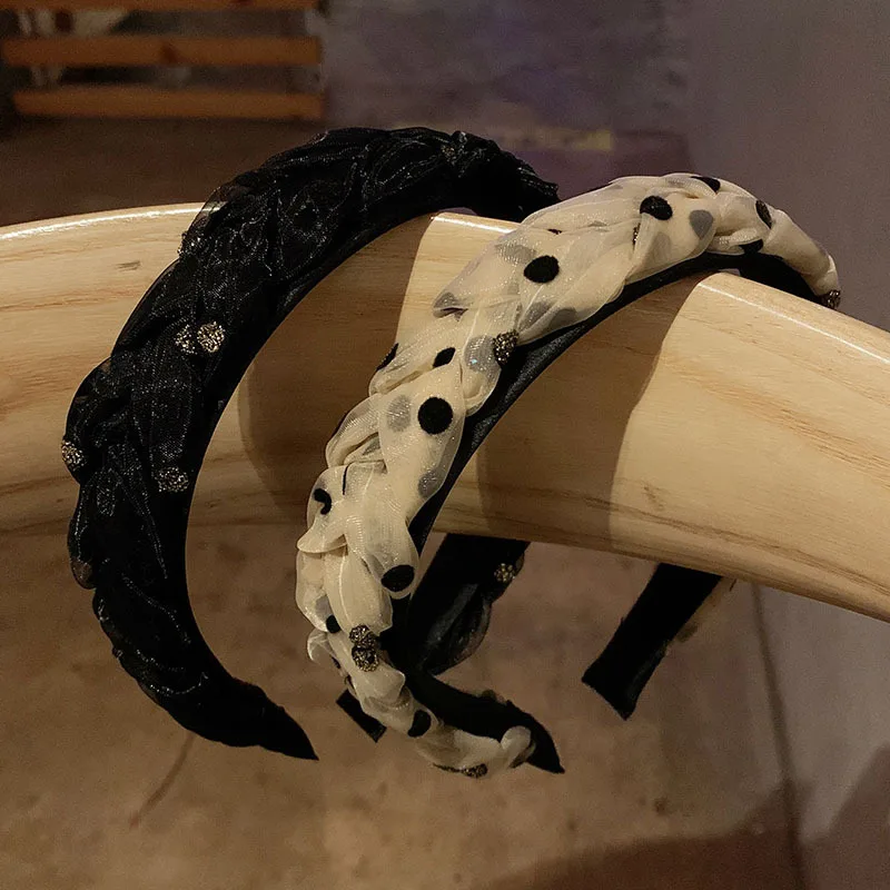 

Fashion Twisted Fold Braided Hairbands For Women Girls Simple Polka Dot Mesh Lace Headband Hair Hoop Korean Hair Accessories