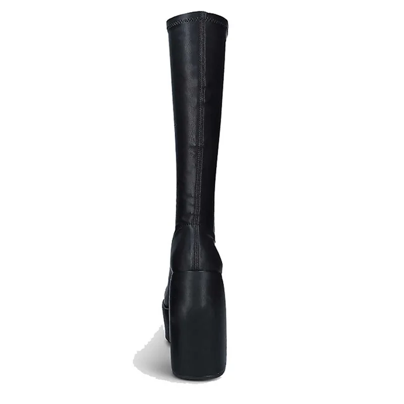 

punk style elastic microfiber shoes woman ankle boots autumn winter boots high heel black thick platform over the knee high boot