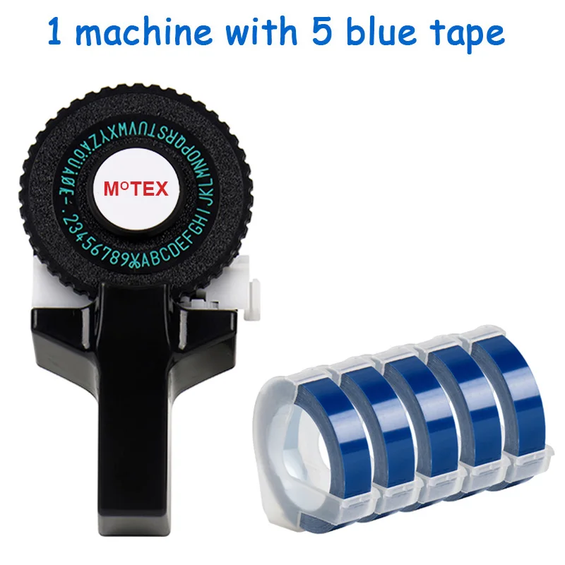 Черный цвет MoTex E101 принтер мини DIY Ручная Совместимость для dymo 3D тиснение ручная лента ручная машинка надпись машина - Цвет: machine add 5 blue