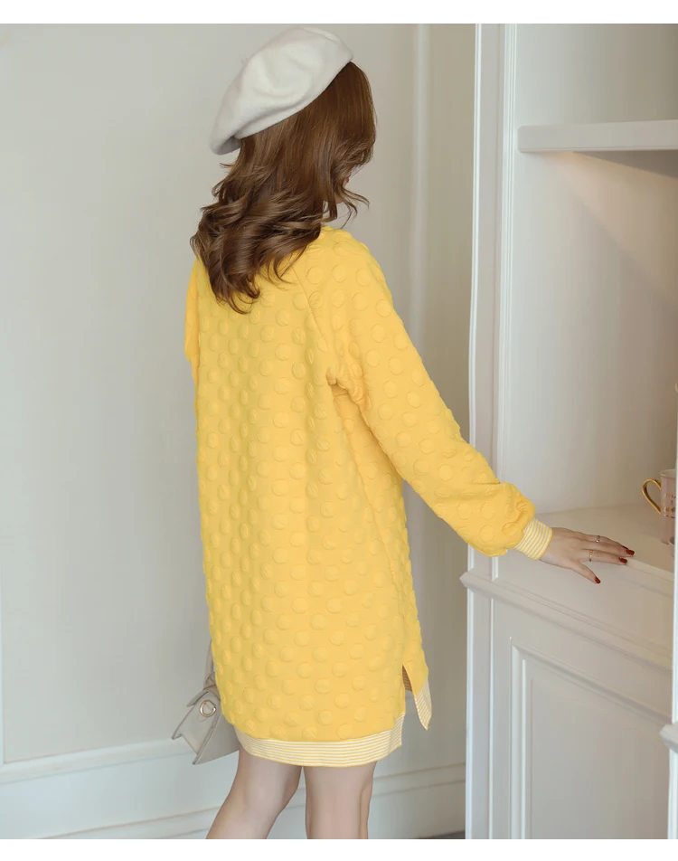 New Winter Round Collar Postpartum Women Fleece Lactation Dress Long High-Low Zipper Fly Maternity Breastfeeding Dress Cute