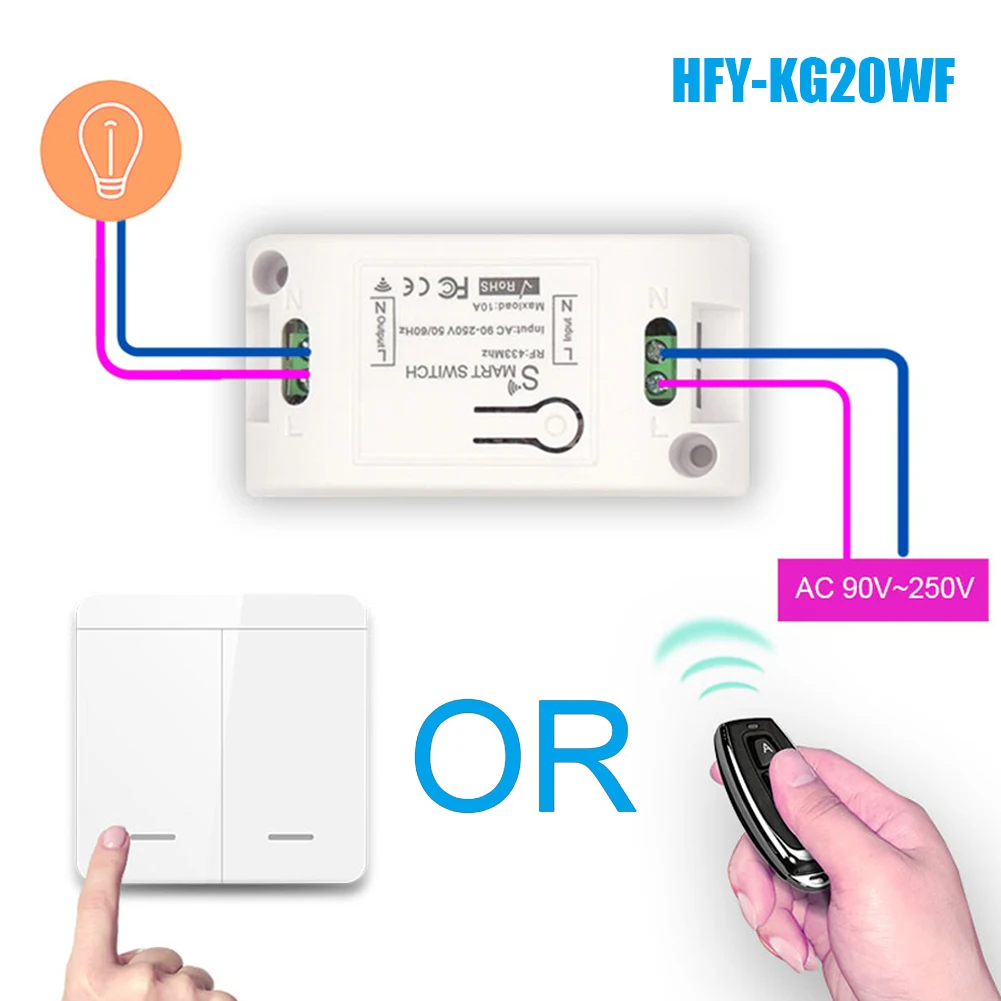 

Мини-модуль WIFI Tuya умный выключатель света настенная панель кнопочный выключатель 433 МГц беспроводной электрический домашний пульт дистанц...
