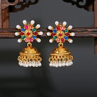 pendientes ethnic retro gold carved indian jhumka earrings for women vintage sector flower bell tassel dangling earrings