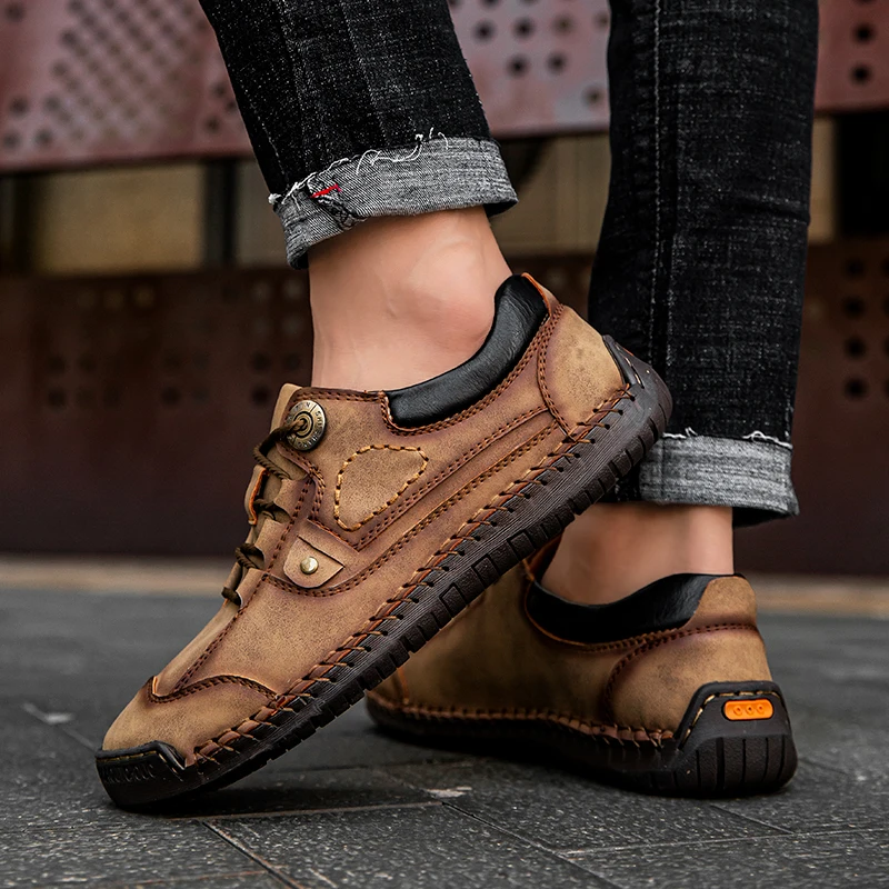 

HKIMDL Plus size 48 Fashion Leather Men Casual Shoes Business shoes men loafers Moccasins Black Driving Shoes sneakers