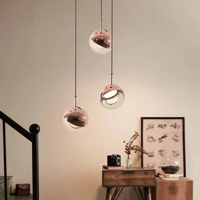 

Postmodern chandelier dining room metal ball glass lamp simple Nordic Germany Dora red staircase bedroom bedside lamp