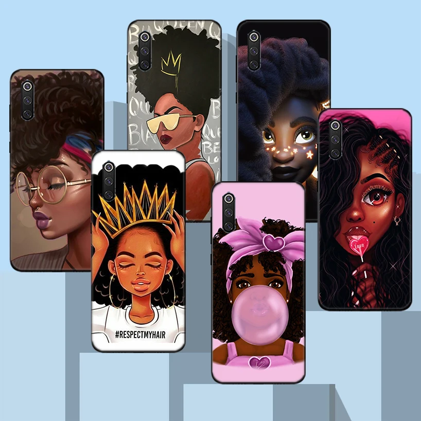 

Melanin Poppin Africa Black Girl Black Phone Case For Xiaomi Redmi Note 10 Pro 10S 9S 8T 7 8 9 9A 9C 9T 8A 7A 6A 5 6 Cover Capa