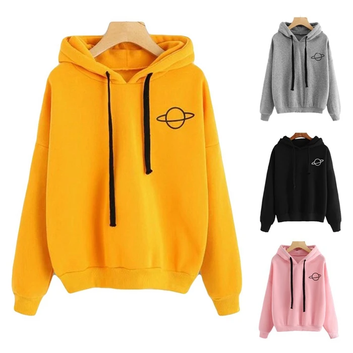 

Ladies Hoodie Casual Printed Solid Color Loose Drawstring Sweatshirt Ladies Long Sleeve Hooded Autumn Women's Pullover