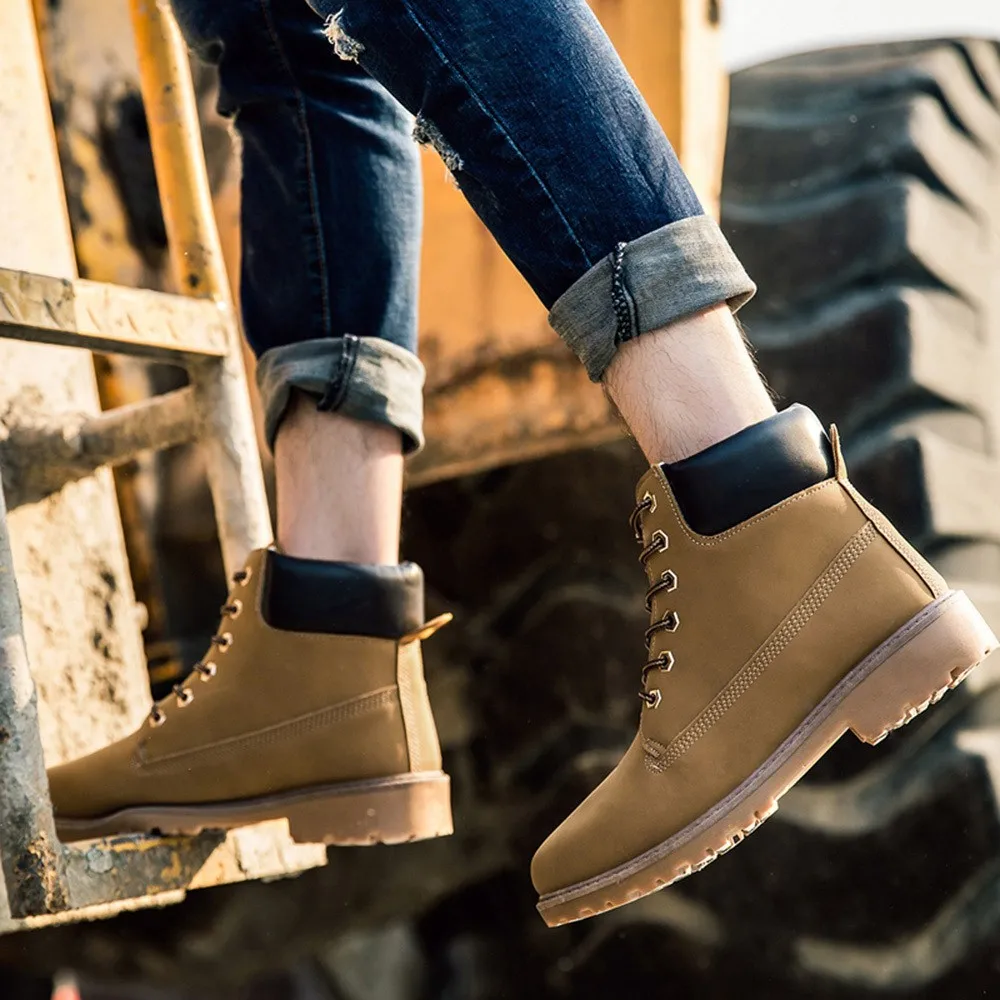 Брендовые мужские ботинки кожаная зимняя теплая обувь мотоциклетные ботильоны