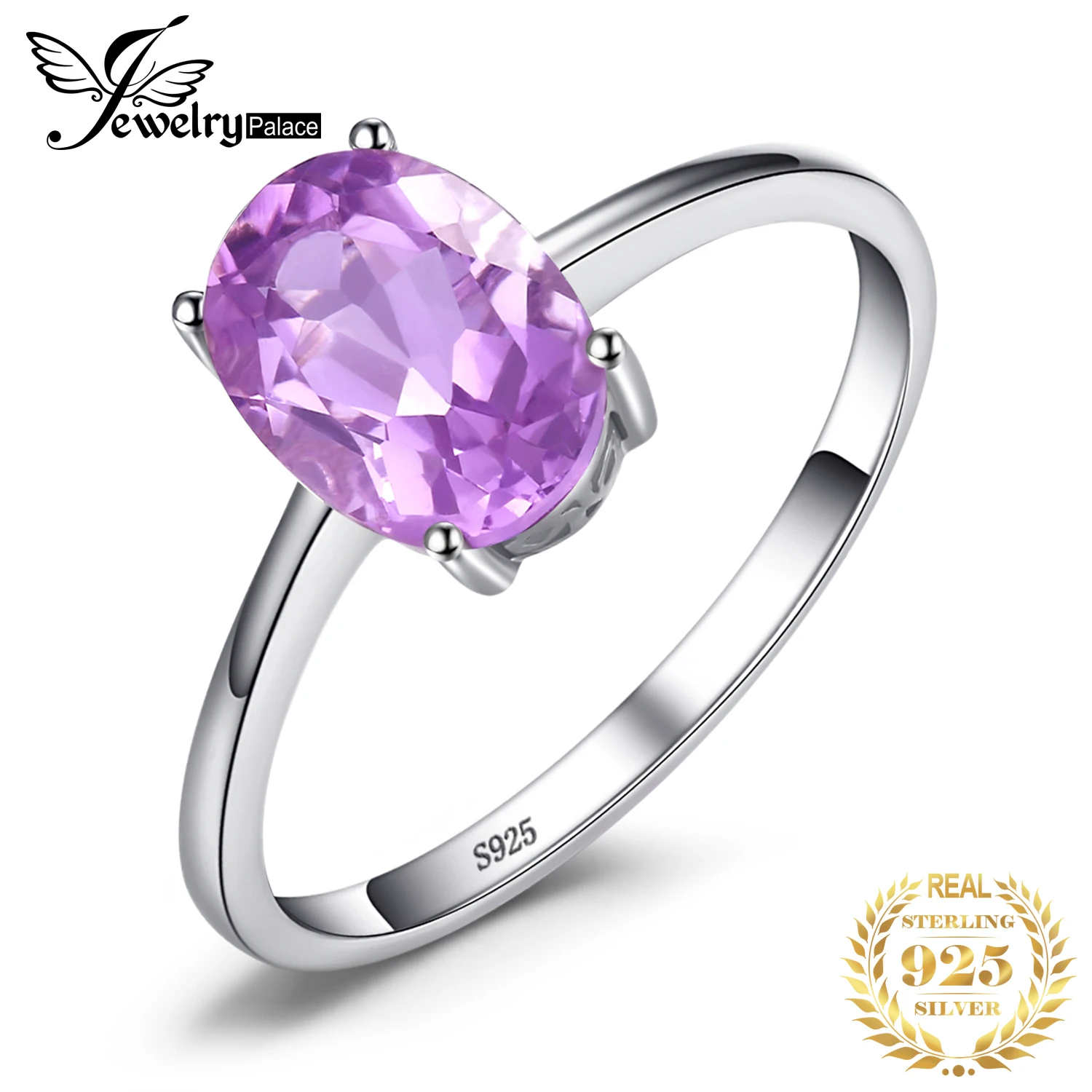 

JewelryPalace Genuine Amethyst Ring Solitaire 925 Sterling Silver Rings for Women Engagement Ring Silver 925 Gemstones Jewelry