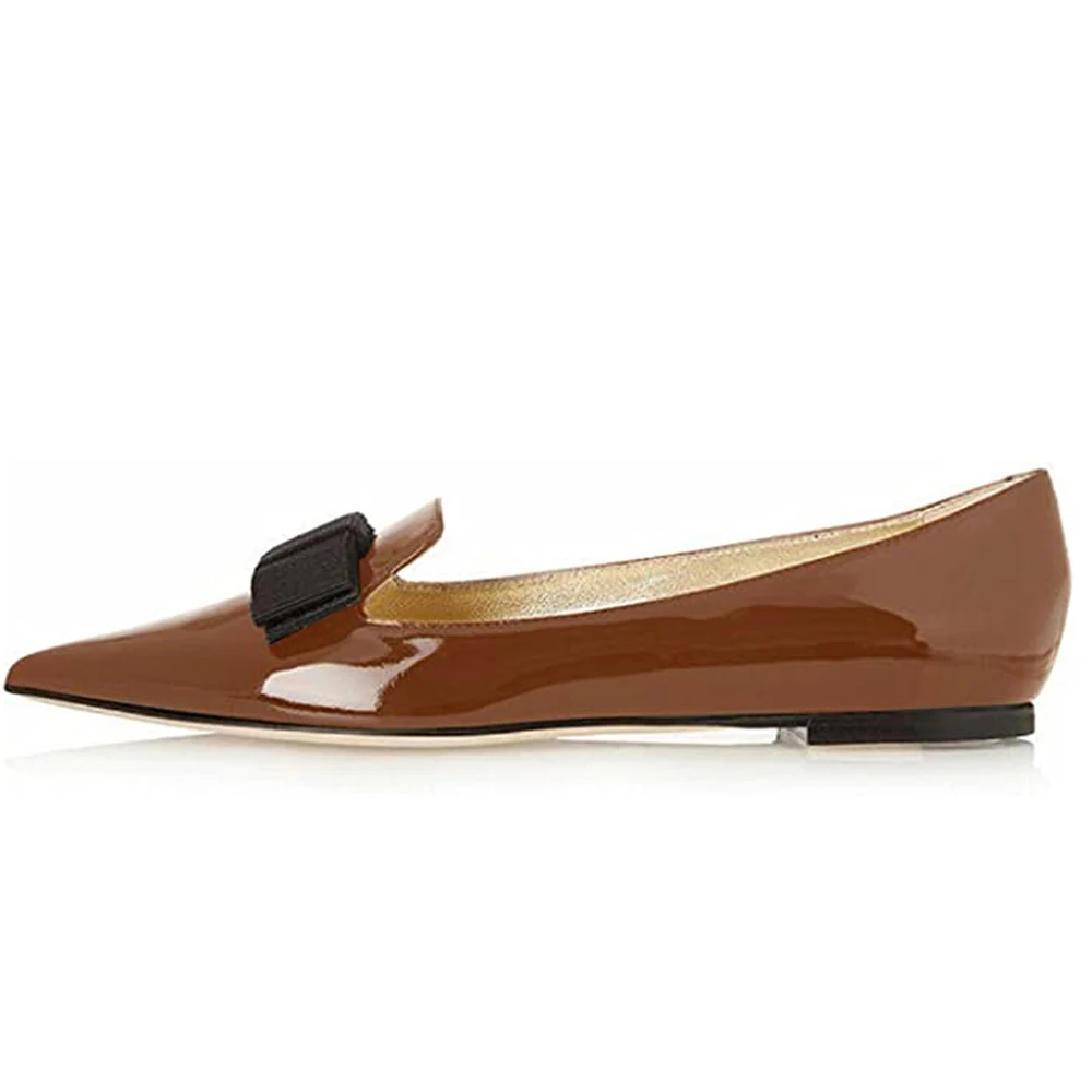 LOVIRS Women Slip on Pointed Toe Shallow Flats Patent Leather Casual Shoes Bowtie Shoes Plus Size US5-15