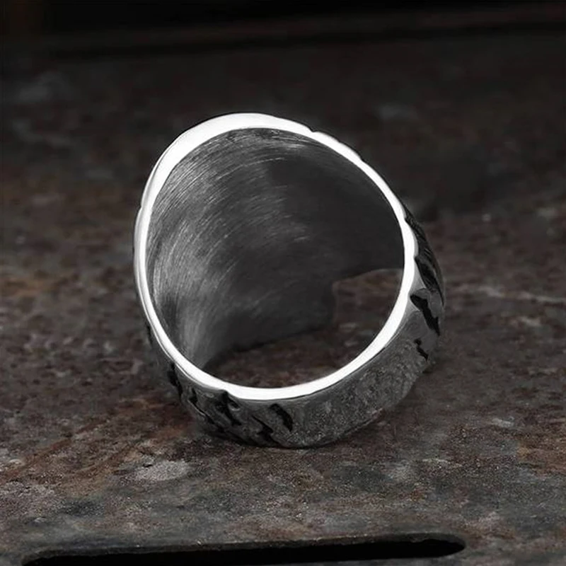 

Popular Fashion Skull Wood Grain Shape Skull Punk Retro Men's Ring Hip Hop Rock Locomotive Accessories Gift Wholesale