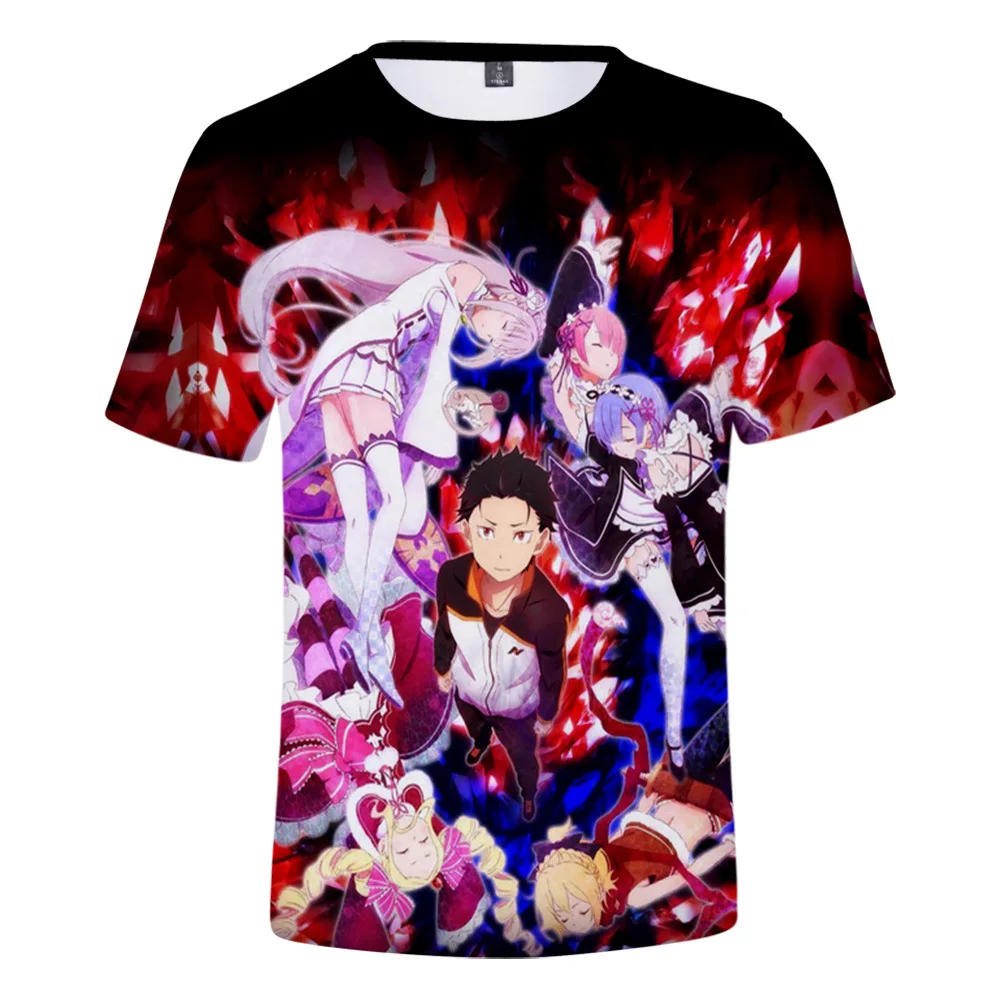 

Summer Tops Japan Anime Re: Zero 3D Print T Shirt Kara Hajimeru Isekai Seikatsu Maid Ram Rem Natsuki Subaru Emilia Tee Shirts