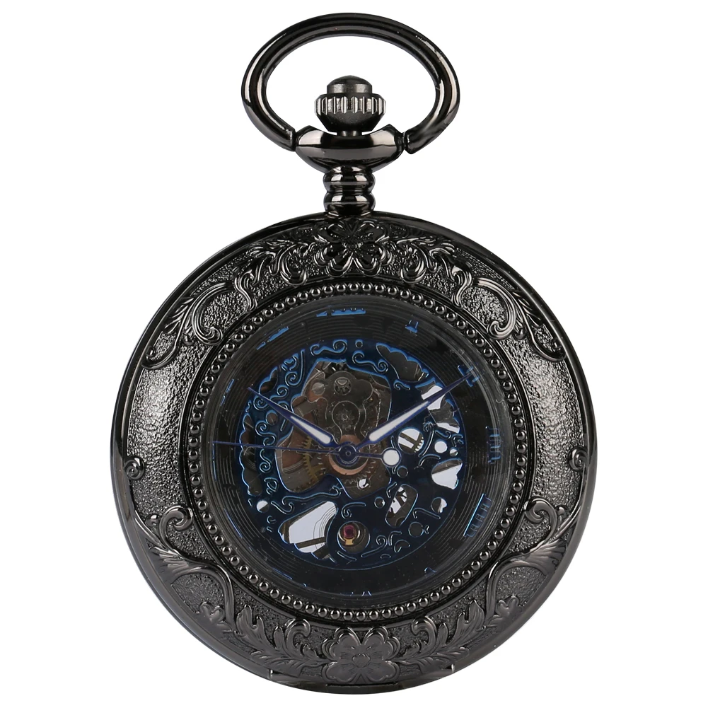 Фото Классические Механические наручные часы-скелетоны в черном цвете с подвеской