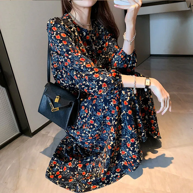 

Dress 2021 New Spring Autumn Plus Size Women's Waist Temperament Floral Dress For Women 208A