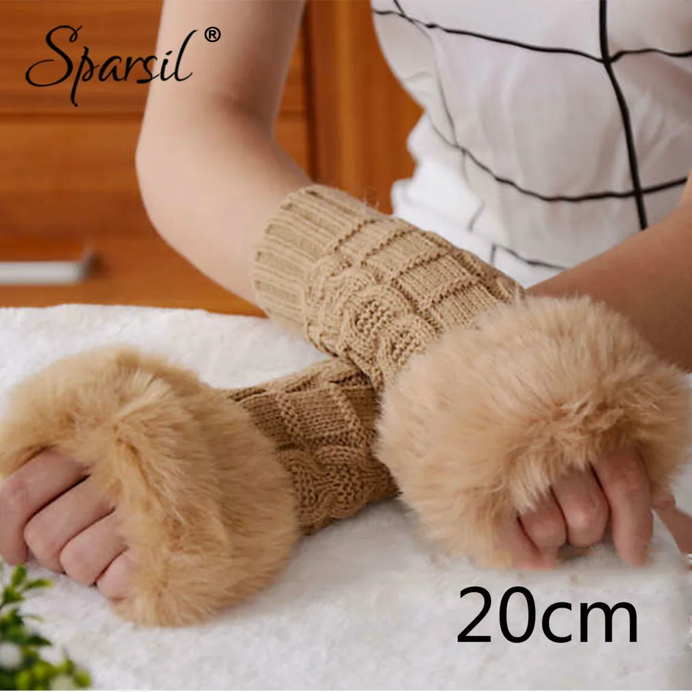 Sparsil, женские теплые перчатки, 15 см/20 см, Осень-зима, жаккардовые, вязаные, без пальцев, короткие, варежки, женские, милые, мягкие, плюшевые эластичные, перчатки