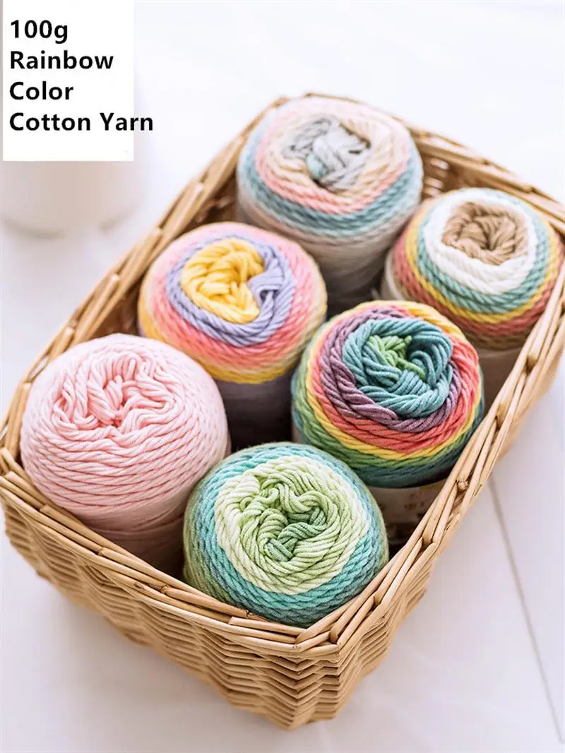 Хлопковая пряжа для вязания крючком мягкая толстая радужного цвета ручного