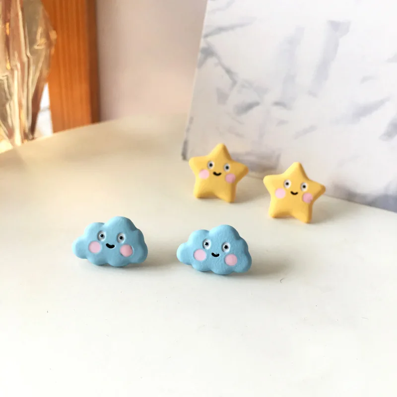 

Cloud Cartoon Sweet Hearts Clip on Earrings Star Cream Cute Kids Earrings