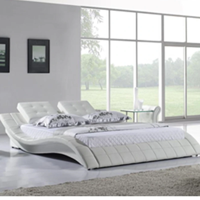 Geunine кожаный большой размер кровать и диван мебель из цельного дерева