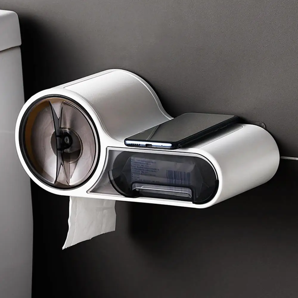 

Waterproof Paper Roll Holder Toilet Plastic Wall Mounted WC Tissue Box Multifunctional Bathroom Hotel Tissue Paper Holder Home