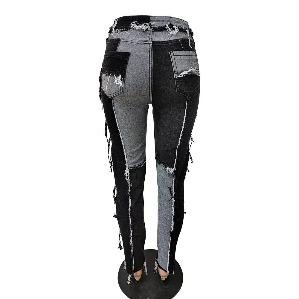 

Contrast Color Patchwork Casual Denim Pant Women Fashion High Waist Zipper Fly Wide Leg Trouser Hip Hop Fall Boot Cut Jeans Hot