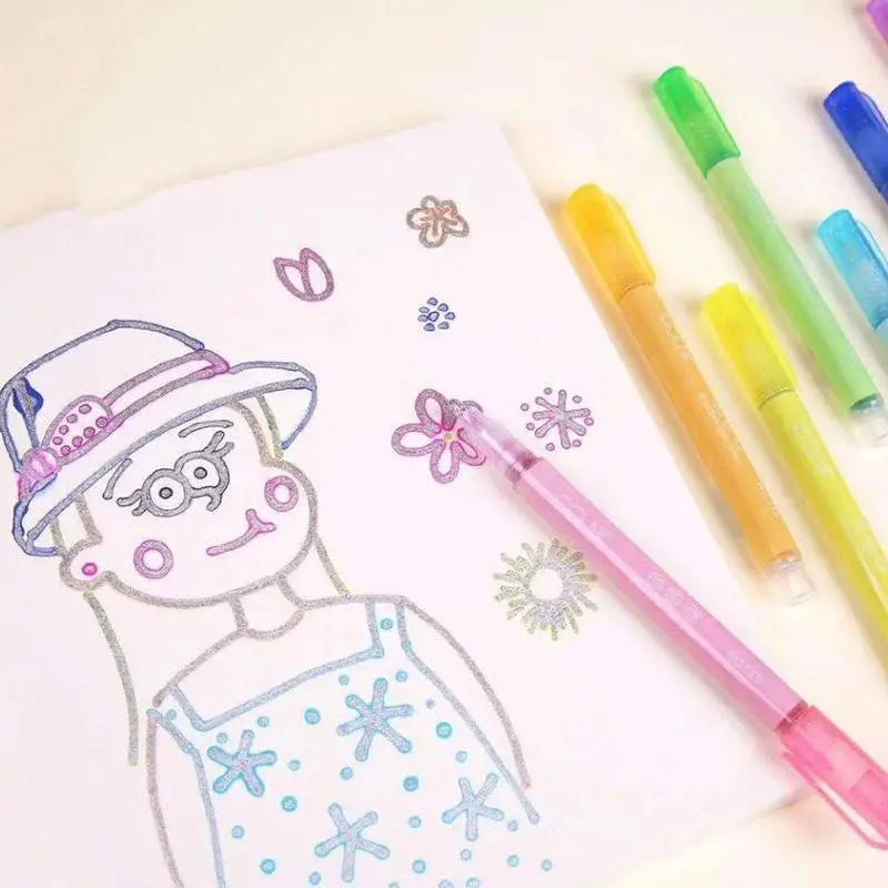 

12/8pcs/set Metal Paint Marker Pen Diy Album Scrapbooking Outline Marker Glitter for Drawing Painting Doodling School Supplies