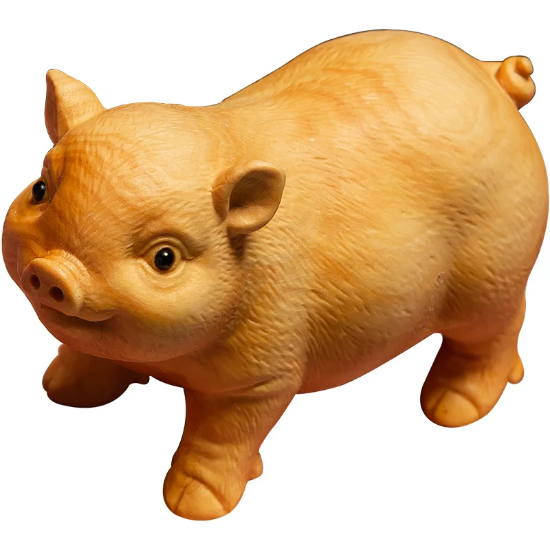 

NEYLEND Boxwood 7CM Lucky Pig Statue Crafts Feng Shui Cute Zodiac Pig Sculpture Small Animal Ornaments Gift Car Home Decor
