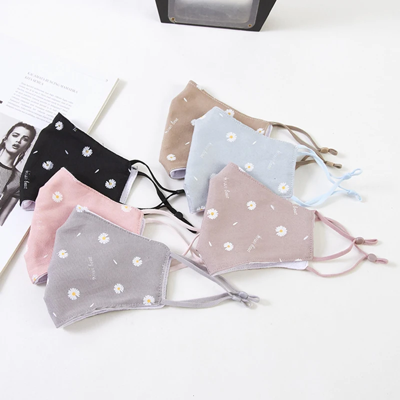 Модная Маргаритка маска с цветочным принтом регулируемая моющаяся многоразовая