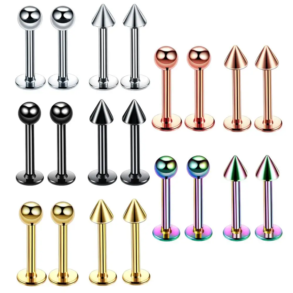 

2Pcs 16G 6mm-10mm Sexy Gift New Tragus Helix Stainless Steel Labret Lip Bar Rings Stud Cartilage Ear Piercing Body Jewelry