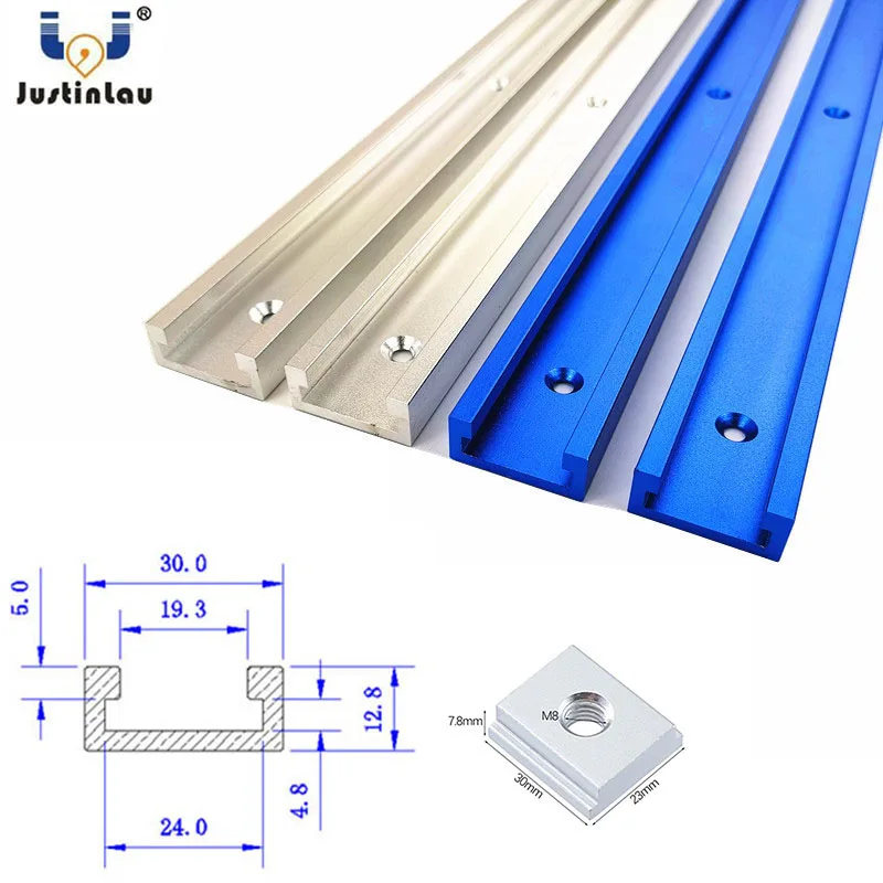 

JUSTINLAU Blue Woodworking 30-Type Chute 400/600mm Aluminium 30mm T-Slot Chute Miter Track Woodworking Chute Limiter