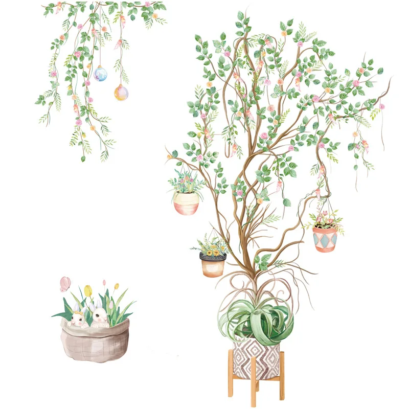 

Pastoral Green Plant Vine Potted Wall Stickers Flowers Bedroom Living Room Decoration Removable Decals for Furniture Mural