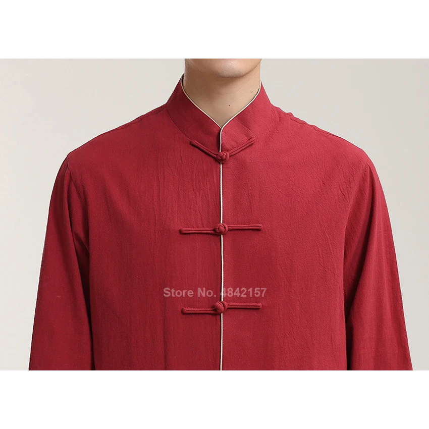 

Chinese Style Hanfu Tops for Men Linen Long Sleeve Tang Suit Jacket Tai Chi Uniform Wushu Clothes Vintage Shirts Stand Collar