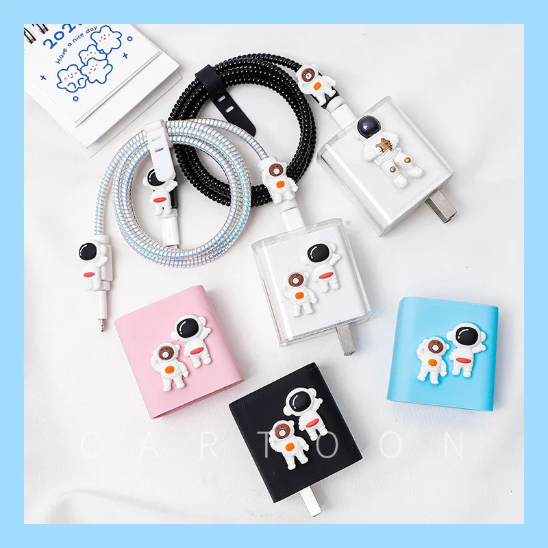 

Astronaut Style TPU Case 66w USB Charger Cable Protector For Huawei P40 Pro Charging Plug Cover Plating Sprial Cable Protective