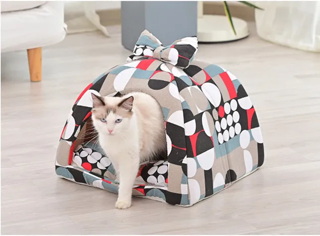 Geometric Собачья Лежанка для кошек собак Мягкая собачье гнездо Конура для щенка теплая подушка корзина Маленькие Средние собаки палатка для животных кровать пещера - Цвет: Geometric