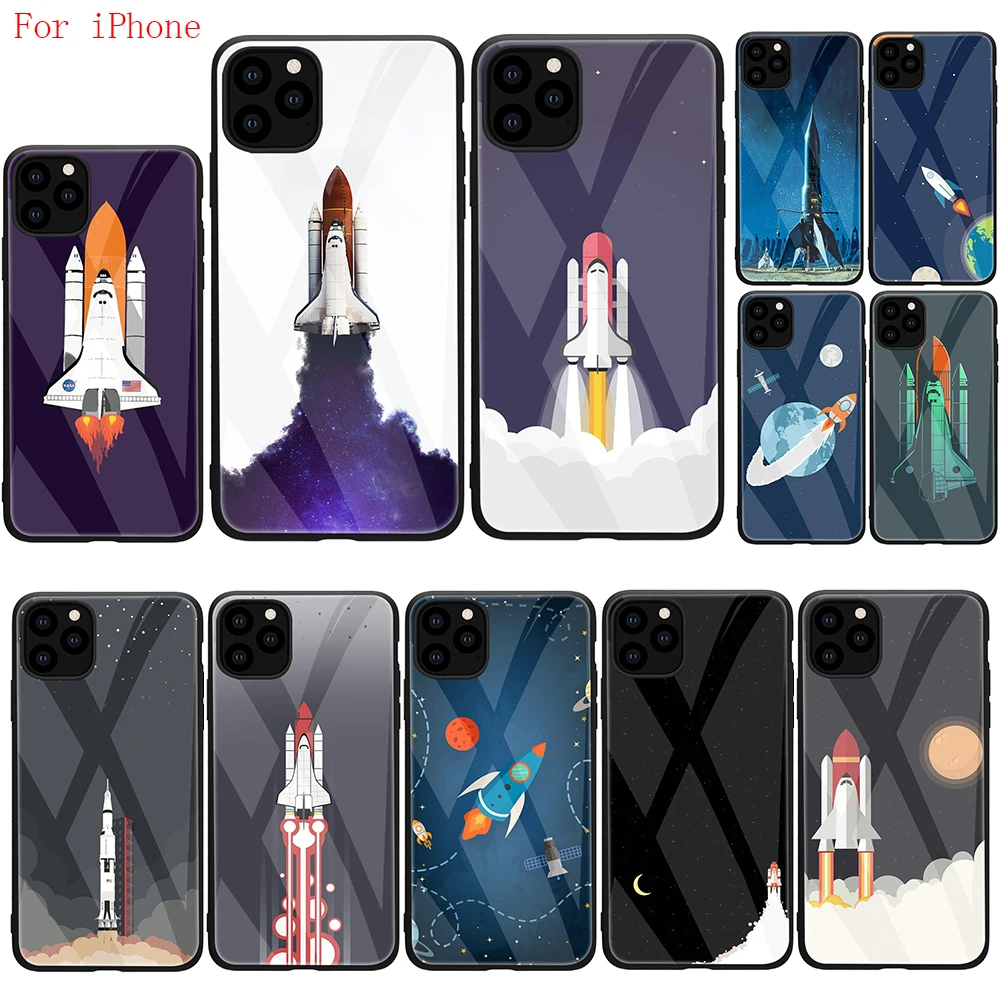 Чехол из закаленного стекла для iphone SE 2020 11 Pro 6 6S Plus 7 8 X XS XR Max Apple iphones rocket Красочный