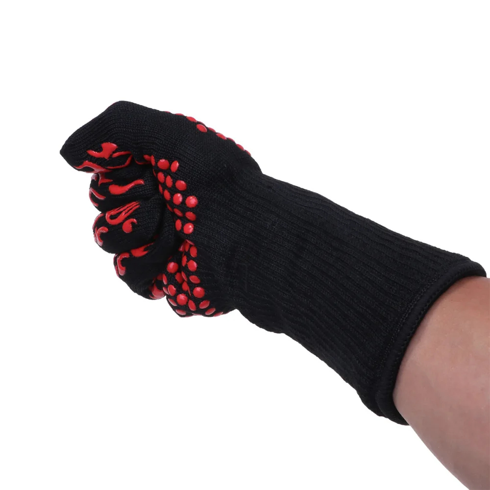 

Heat Resistant BBQ Silicone Glove Heat Insulated Grill Oven Long Glove for Cooking Baking Barbecue (Black Equal Sign)